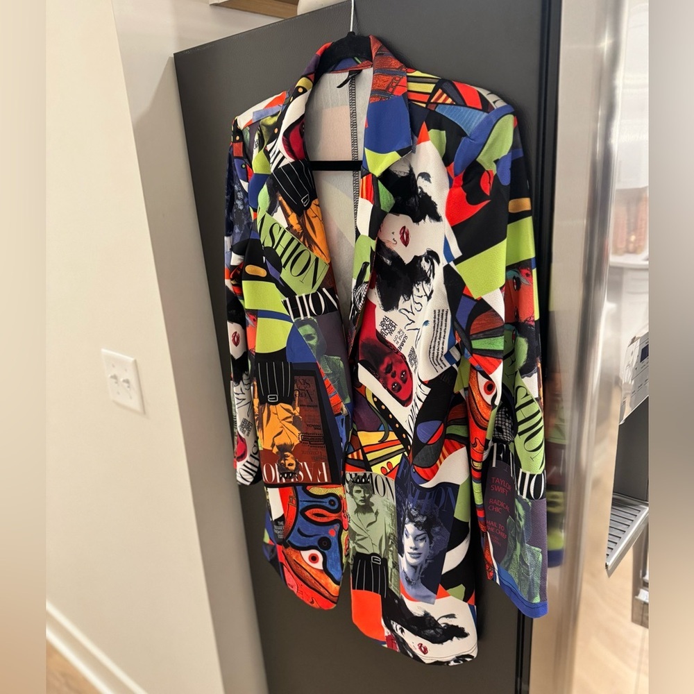 SHEIN Multicolor Abstract Women's Blazer - Picture 4 of 8